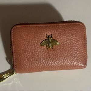 Pink Leather Wallet with Gold Bee Accent